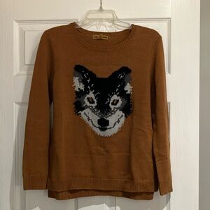 Love Tree Women's Brown Sweater with Wolf Design